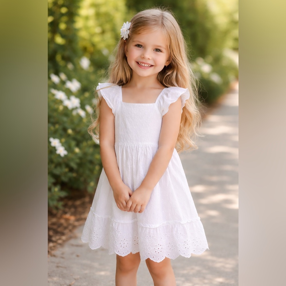 GAP White Eyelet Ruffle-Sleeve Dress